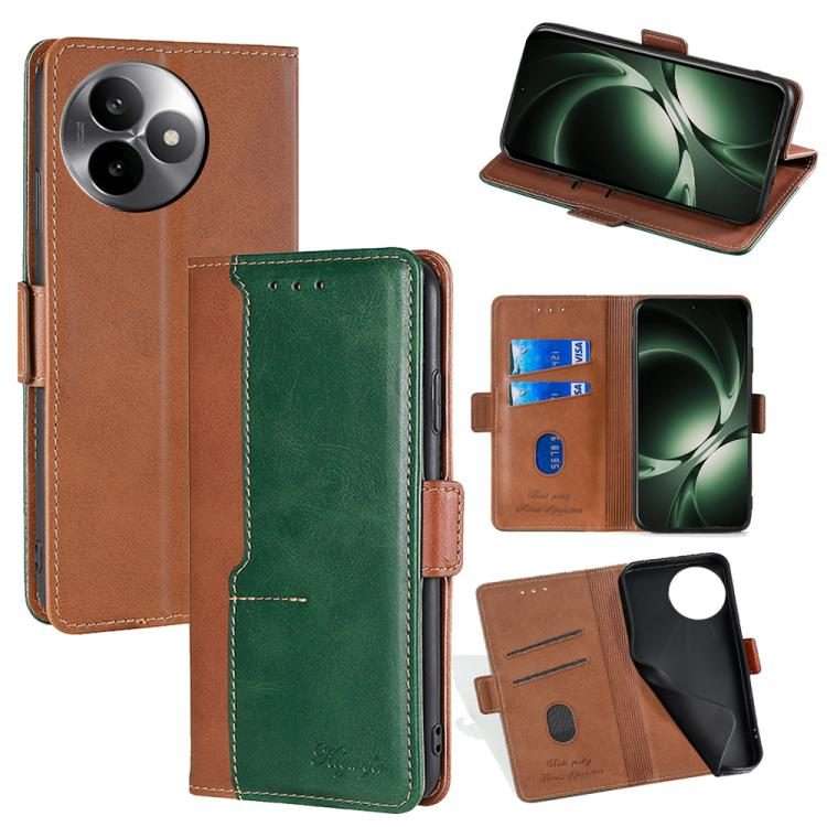 For Redmi K80 Ultra Contrast Color Side Buckle Leather Phone Case(Light Brown + Green)