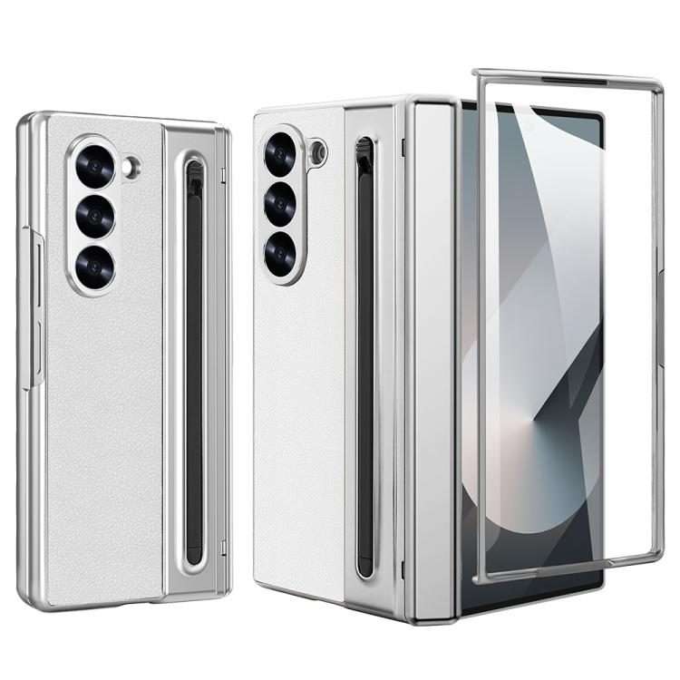 For Samsung Galaxy Z Fold5 5G VIETAO Electroplating Integrated Pen Slot Folding PU Pho ... (White)