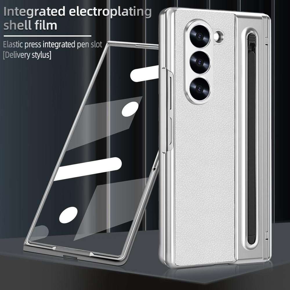 For Samsung Galaxy Z Fold5 5G VIETAO Electroplating Integrated Pen Slot Folding PU Pho ... (White)
