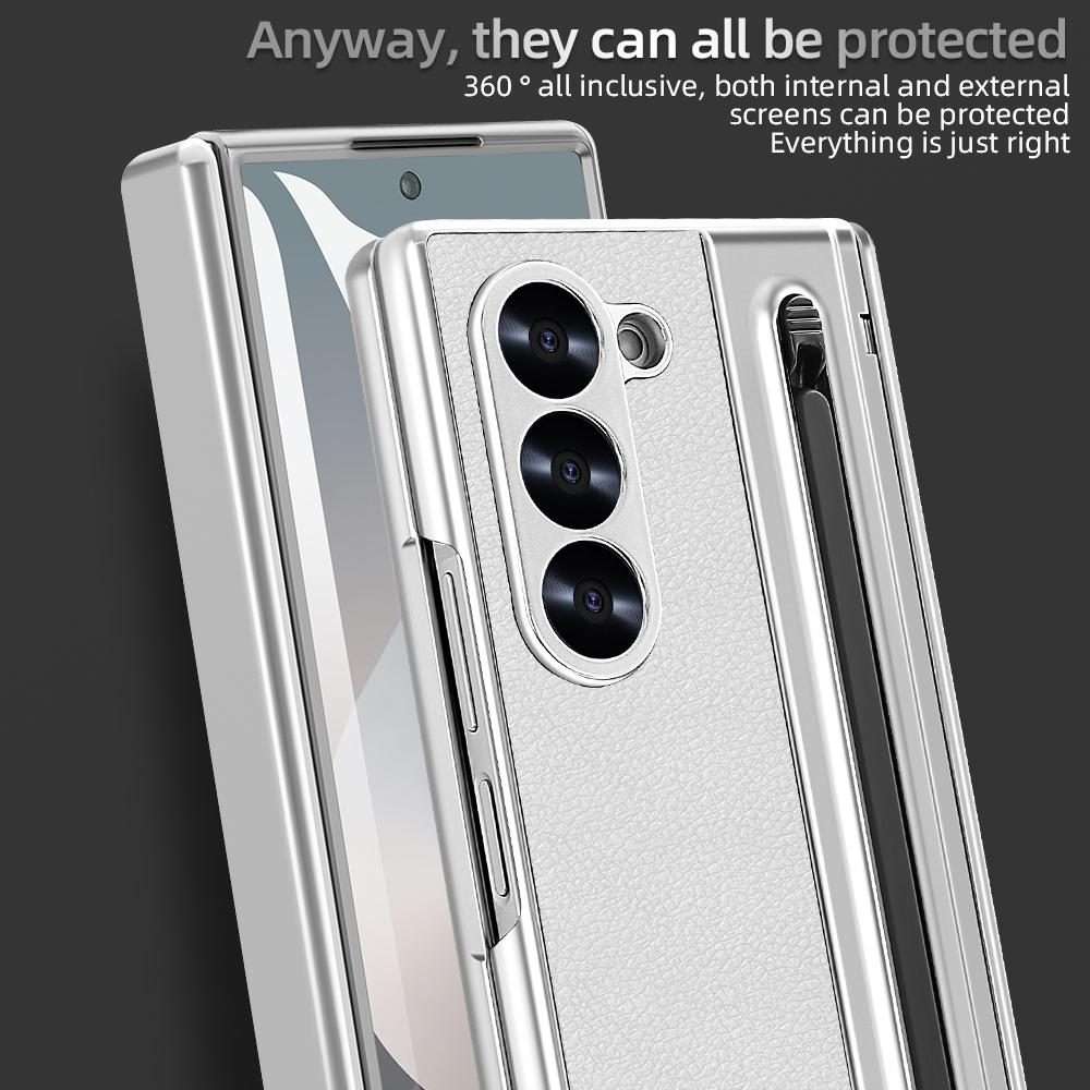For Samsung Galaxy Z Fold5 5G VIETAO Electroplating Integrated Pen Slot Folding PU Pho ... (White)
