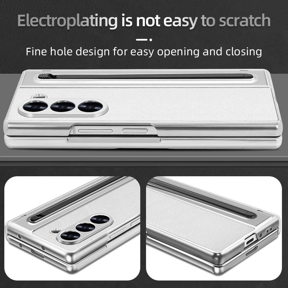 For Samsung Galaxy Z Fold5 5G VIETAO Electroplating Integrated Pen Slot Folding PU Pho ... (White)