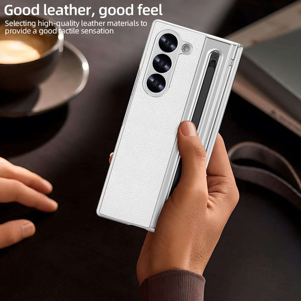 For Samsung Galaxy Z Fold5 5G VIETAO Electroplating Integrated Pen Slot Folding PU Pho ... (White)