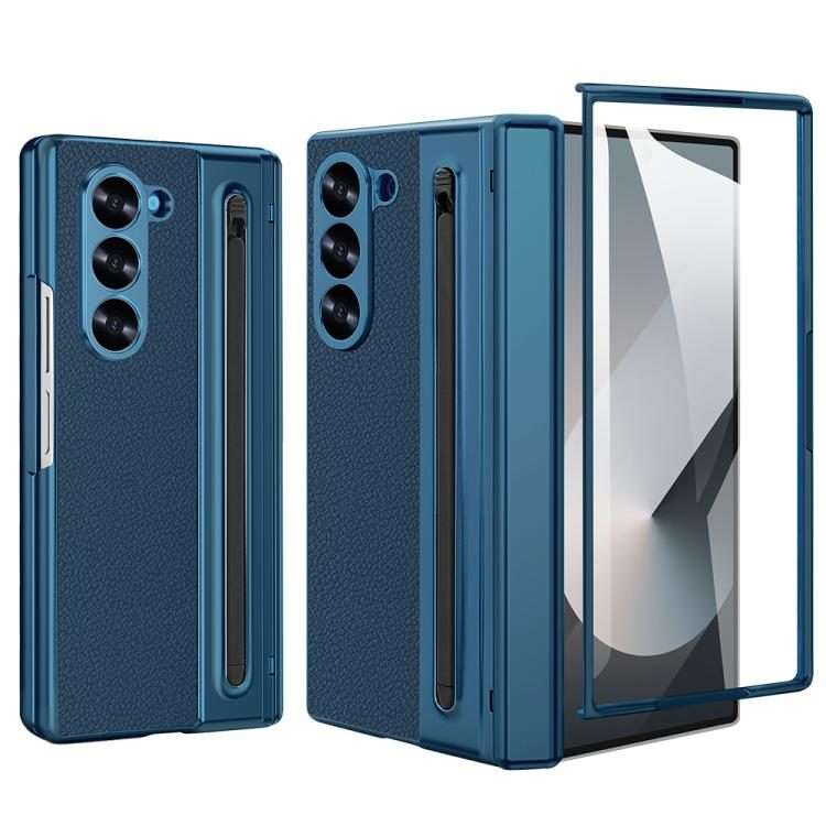 For Samsung Galaxy Z Fold5 5G VIETAO Electroplating Integrated Pen Slot Folding PU Phon ... (Blue)