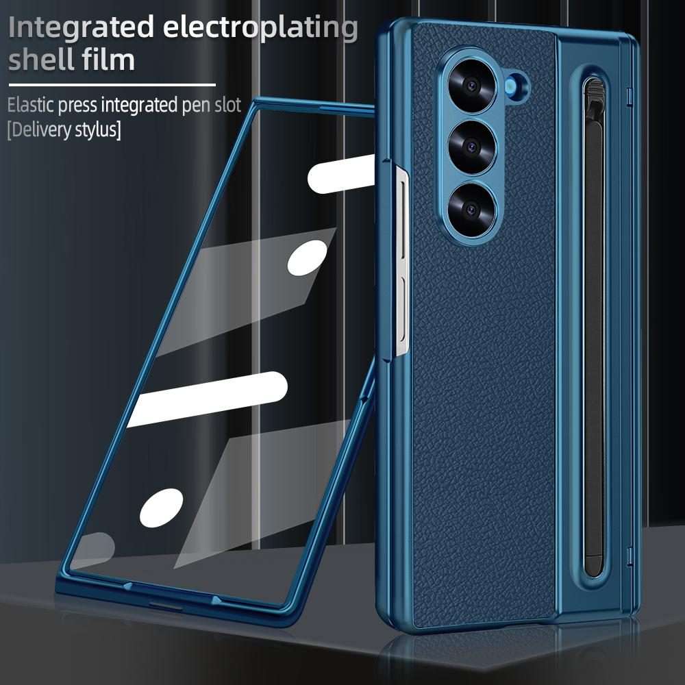 For Samsung Galaxy Z Fold5 5G VIETAO Electroplating Integrated Pen Slot Folding PU Phon ... (Blue)