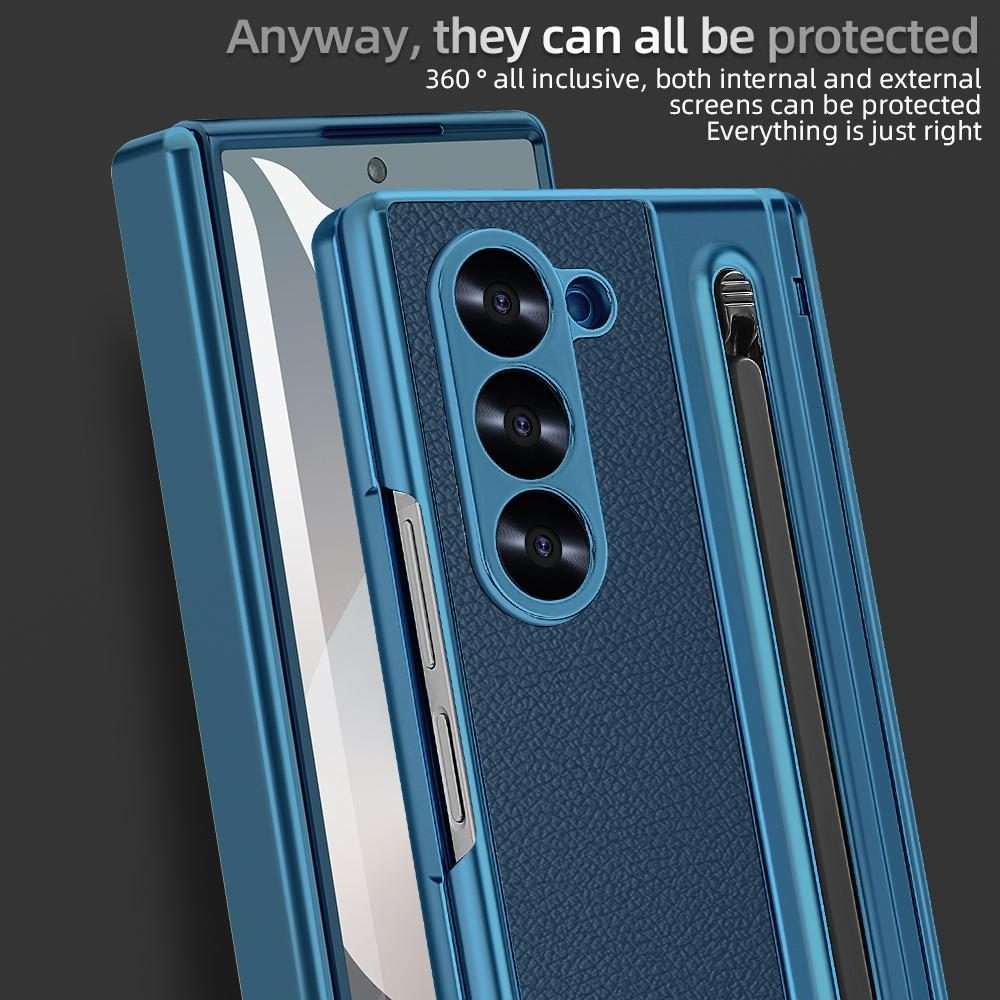 For Samsung Galaxy Z Fold5 5G VIETAO Electroplating Integrated Pen Slot Folding PU Phon ... (Blue)