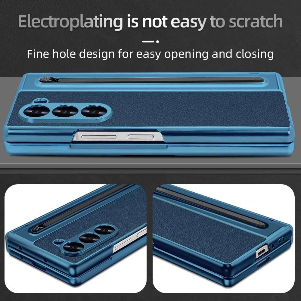 For Samsung Galaxy Z Fold5 5G VIETAO Electroplating Integrated Pen Slot Folding PU Phon ... (Blue)
