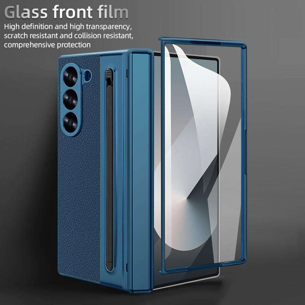 For Samsung Galaxy Z Fold5 5G VIETAO Electroplating Integrated Pen Slot Folding PU Phon ... (Blue)