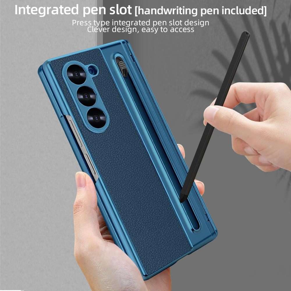For Samsung Galaxy Z Fold5 5G VIETAO Electroplating Integrated Pen Slot Folding PU Phon ... (Blue)