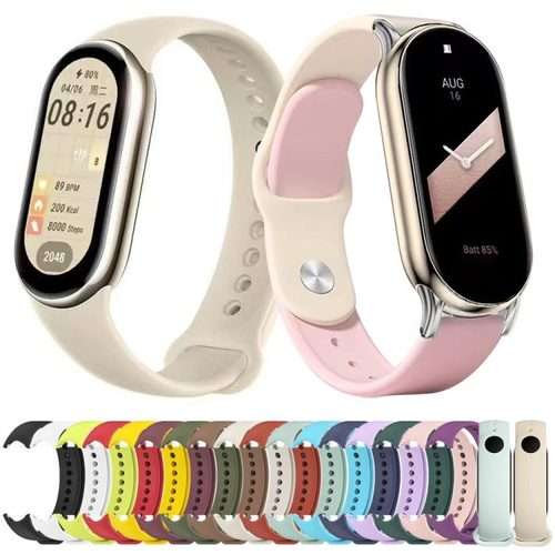 For Xiaomi Smart Band 10 / 9 / 8 xDfind Metal Buckle Solid Color Silicone W ... (Retro White Pink)
