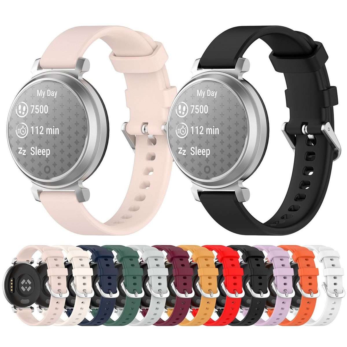 For Garmin Lily 2 xDfind Quick Release Silver Buckle Silicone Watch Band Wristband(Starlight)