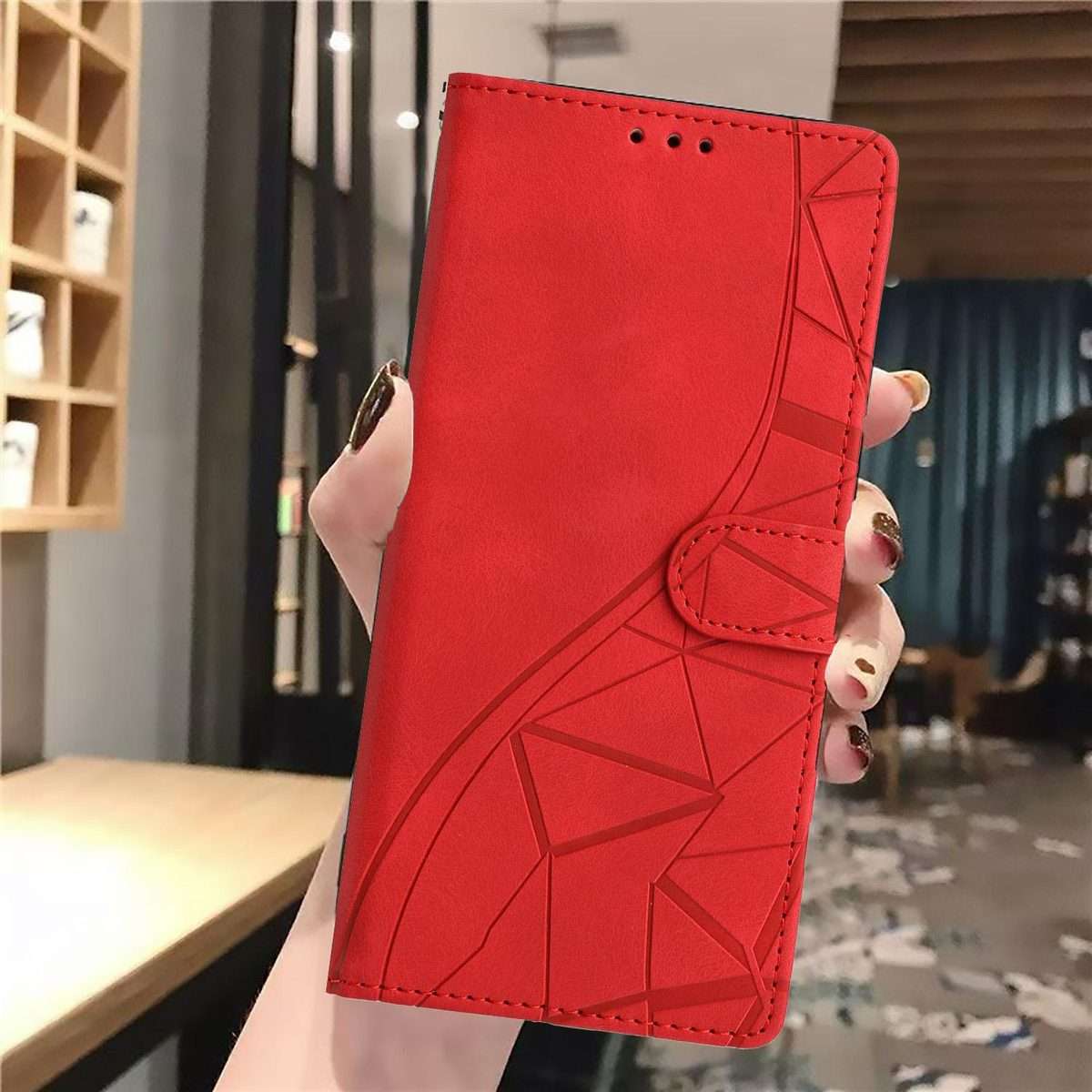 For Redmi K80 / K80 Pro Triangles Embossed Leather Phone Case(Red)