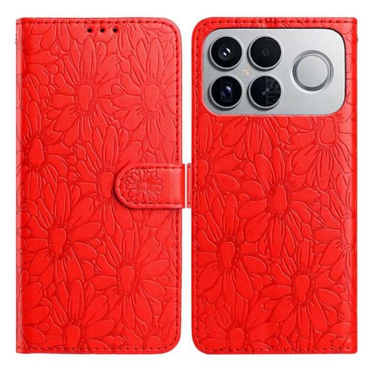 For Redmi K90 / Poco F8 Pro Daisy Embossed Leather Phone Case(Red)