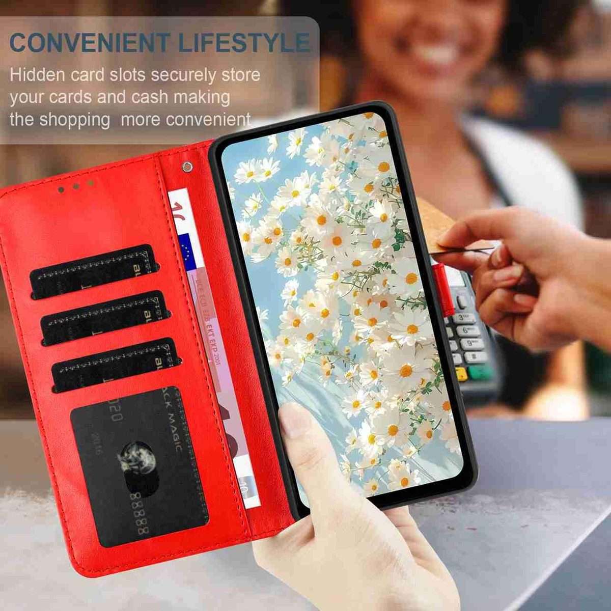 For Redmi K90 / Poco F8 Pro Daisy Embossed Leather Phone Case(Red)