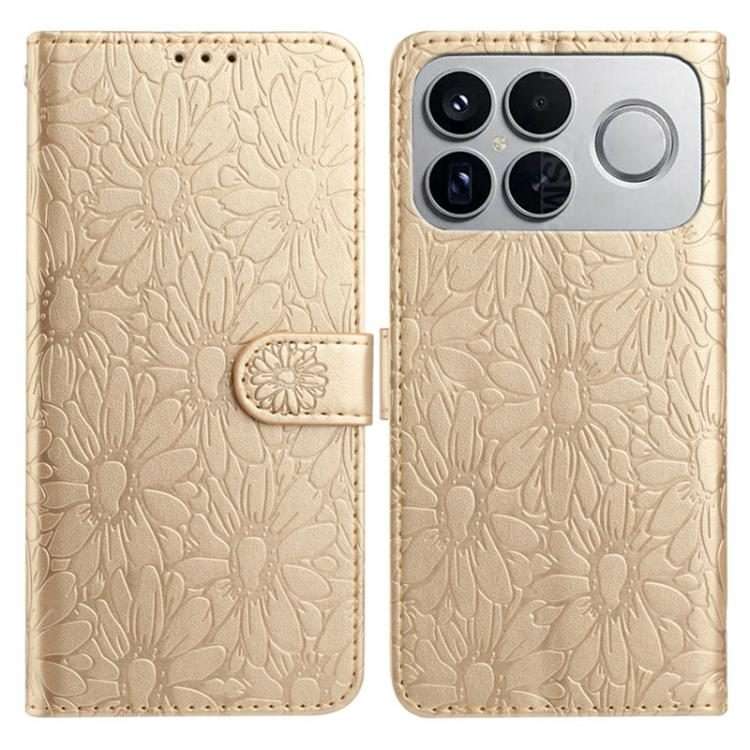 For Redmi K90 / Poco F8 Pro Daisy Embossed Leather Phone Case(Gold)
