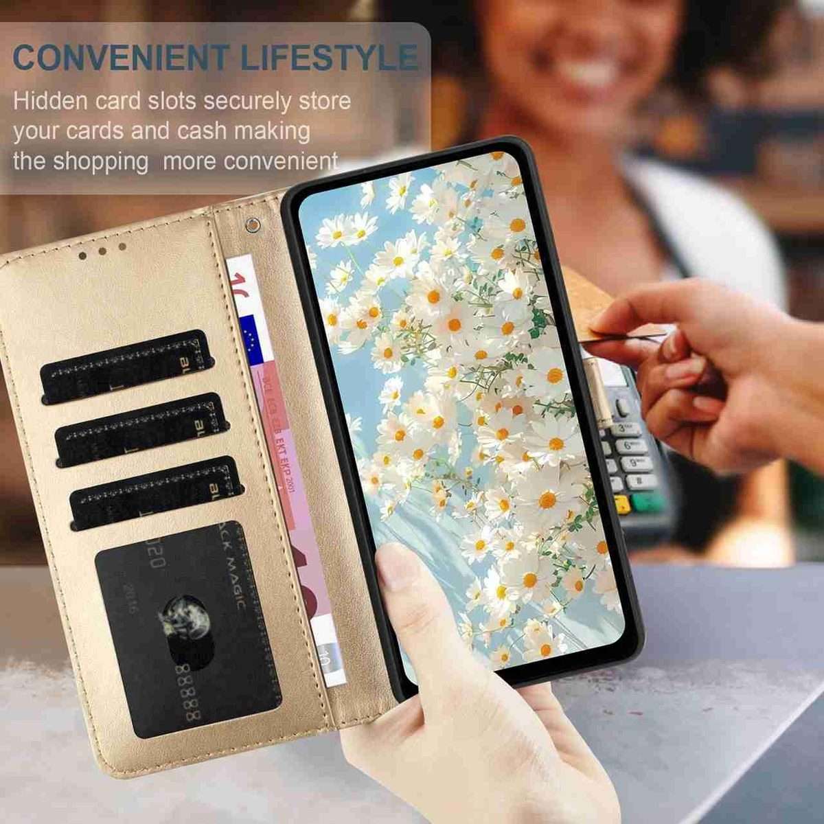 For Redmi K90 / Poco F8 Pro Daisy Embossed Leather Phone Case(Gold)