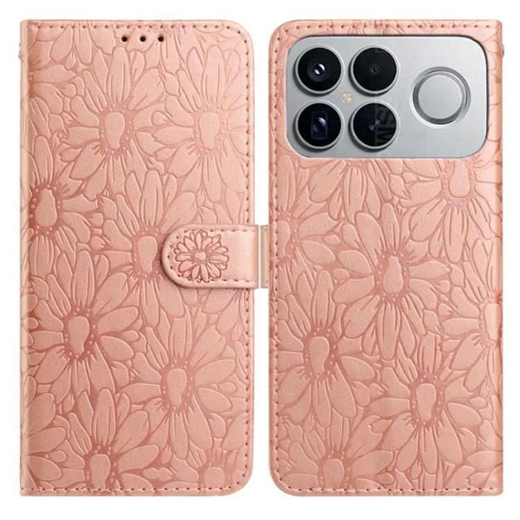 For Redmi K90 / Poco F8 Pro Daisy Embossed Leather Phone Case(Rose Gold)