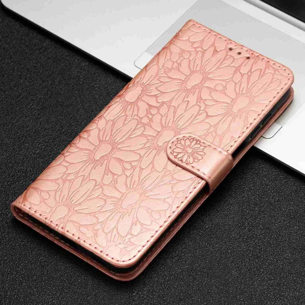 For Redmi K90 / Poco F8 Pro Daisy Embossed Leather Phone Case(Rose Gold)