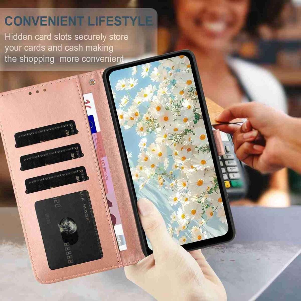 For Redmi K90 / Poco F8 Pro Daisy Embossed Leather Phone Case(Rose Gold)