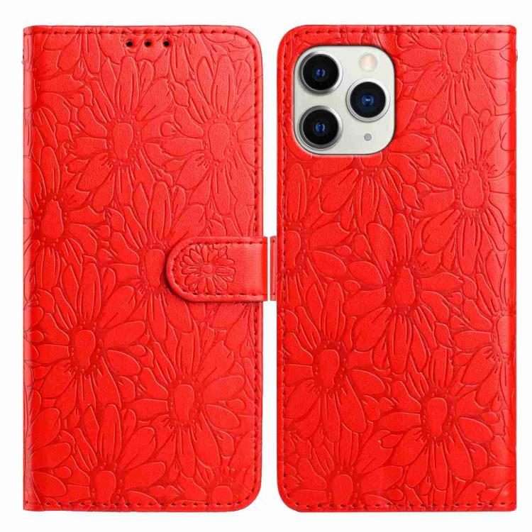 For iPhone 11 Pro Daisy Embossed Leather Phone Case(Red)