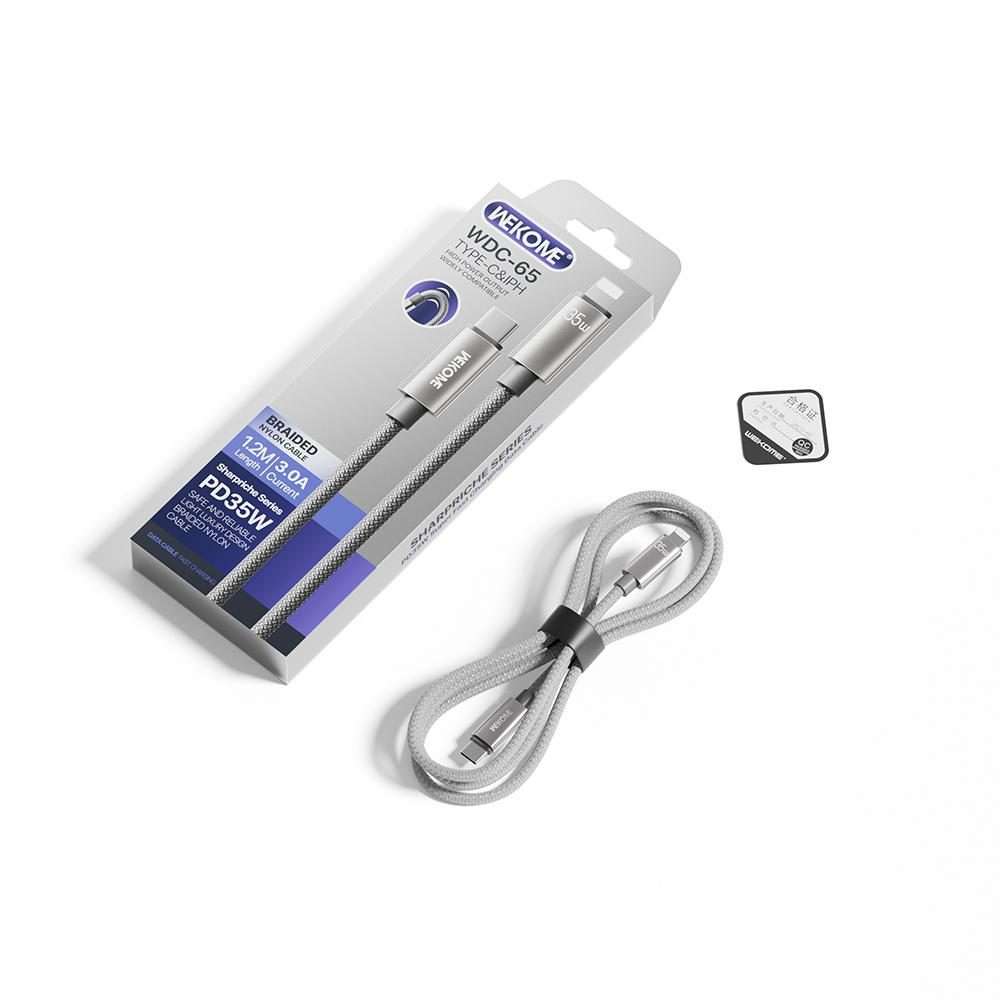 WK WDC-65 PD35W Type-C to 8 Pin Fast Charging Data Cable, Length: 1.2m(Grey)