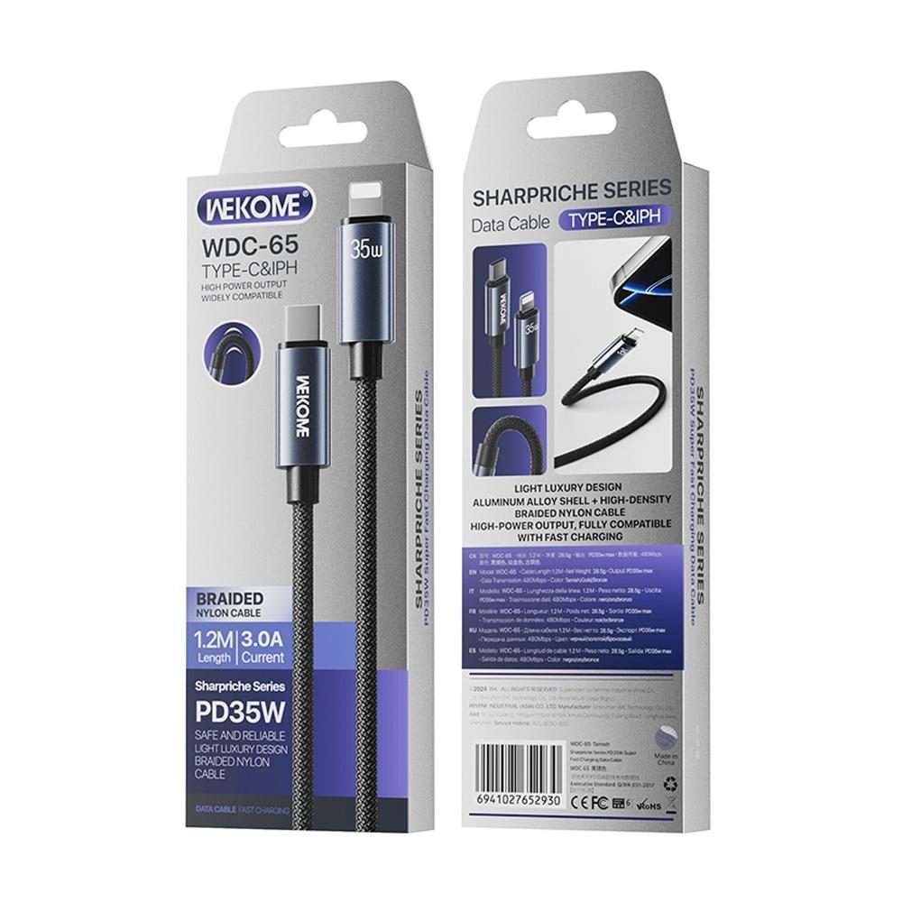 WK WDC-65 PD35W Type-C to 8 Pin Fast Charging Data Cable, Length: 1.2m(Black)