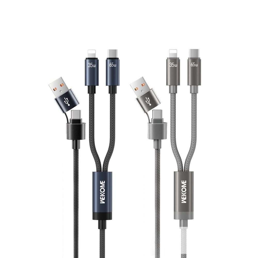 WK WDC-66 2 to 2 3A USB+Type-C to 8 Pin+Type-C Fast Charging Data Cable, Length: 1.2m(Grey)