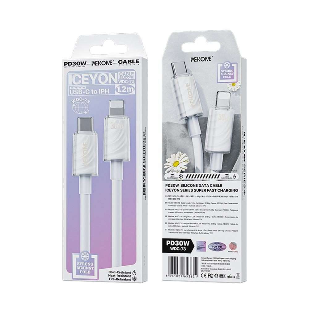 WK WDC-73 PD30W Type-C to 8 Pin Fast Charging Data Cable, Length: 1.2m(White)