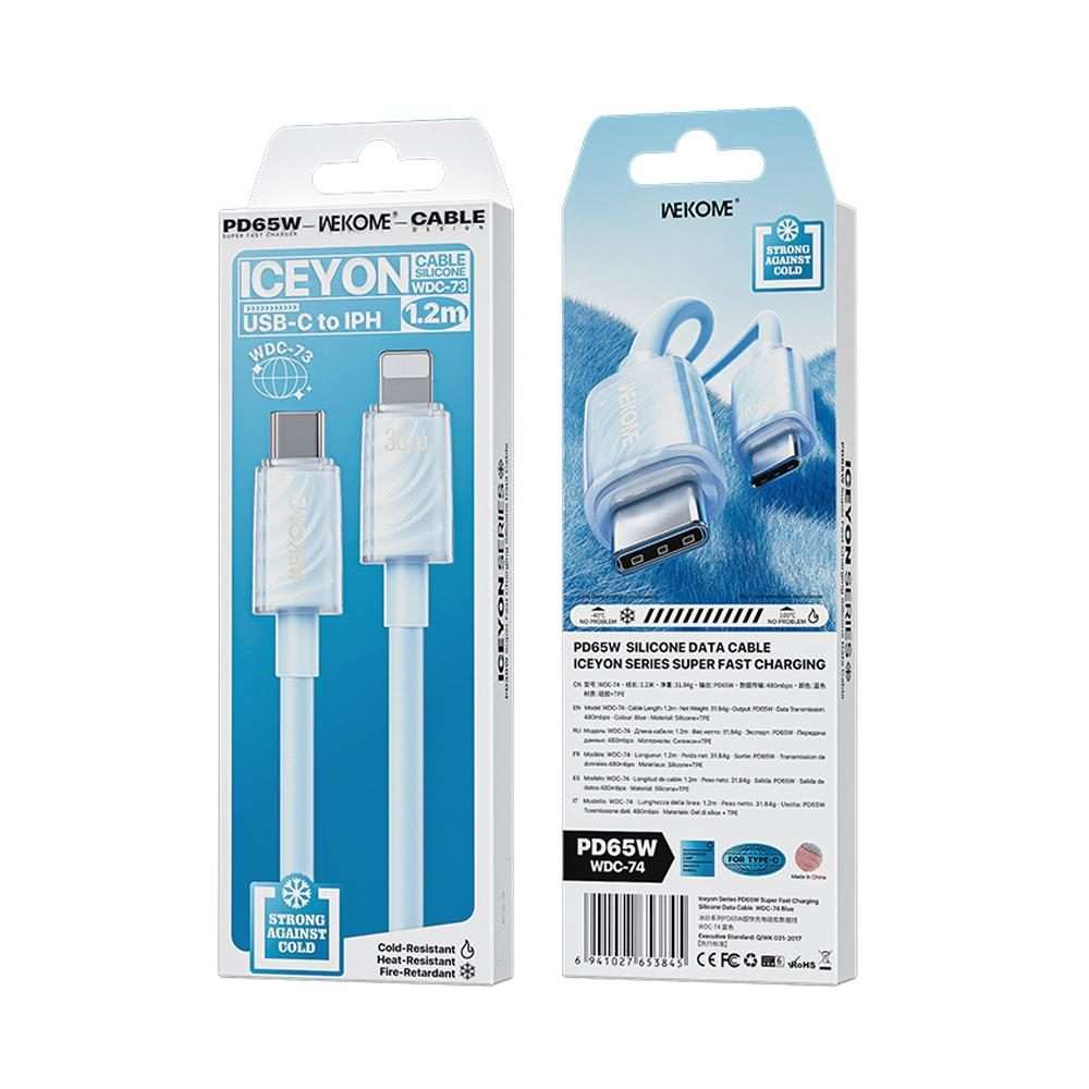 WK WDC-73 PD30W Type-C to 8 Pin Fast Charging Data Cable, Length: 1.2m(Blue)