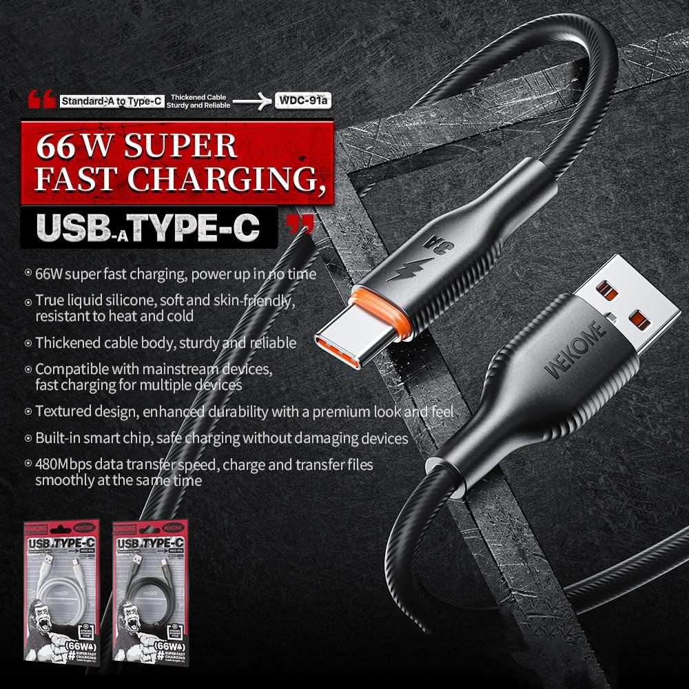 WK WDC-91a 66W USB to Type-C Silicone Data Cable, Length: 1m(Black)