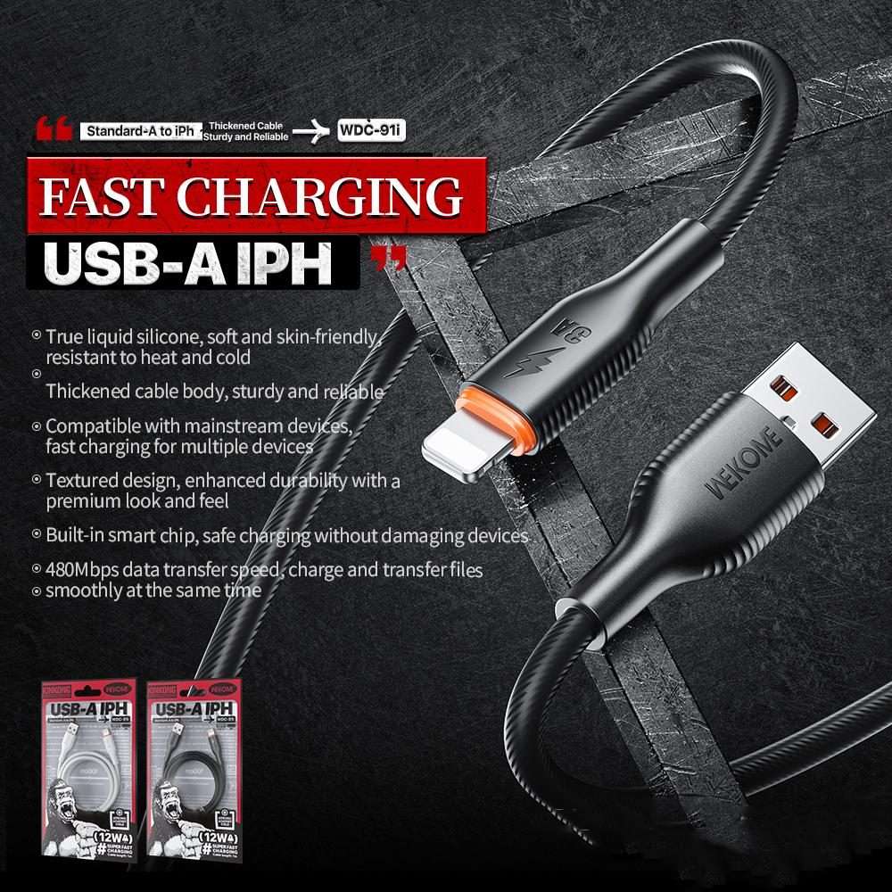 WK WDC-91i 12W USB to 8 Pin Silicone Data Cable, Length: 1.2m(White)