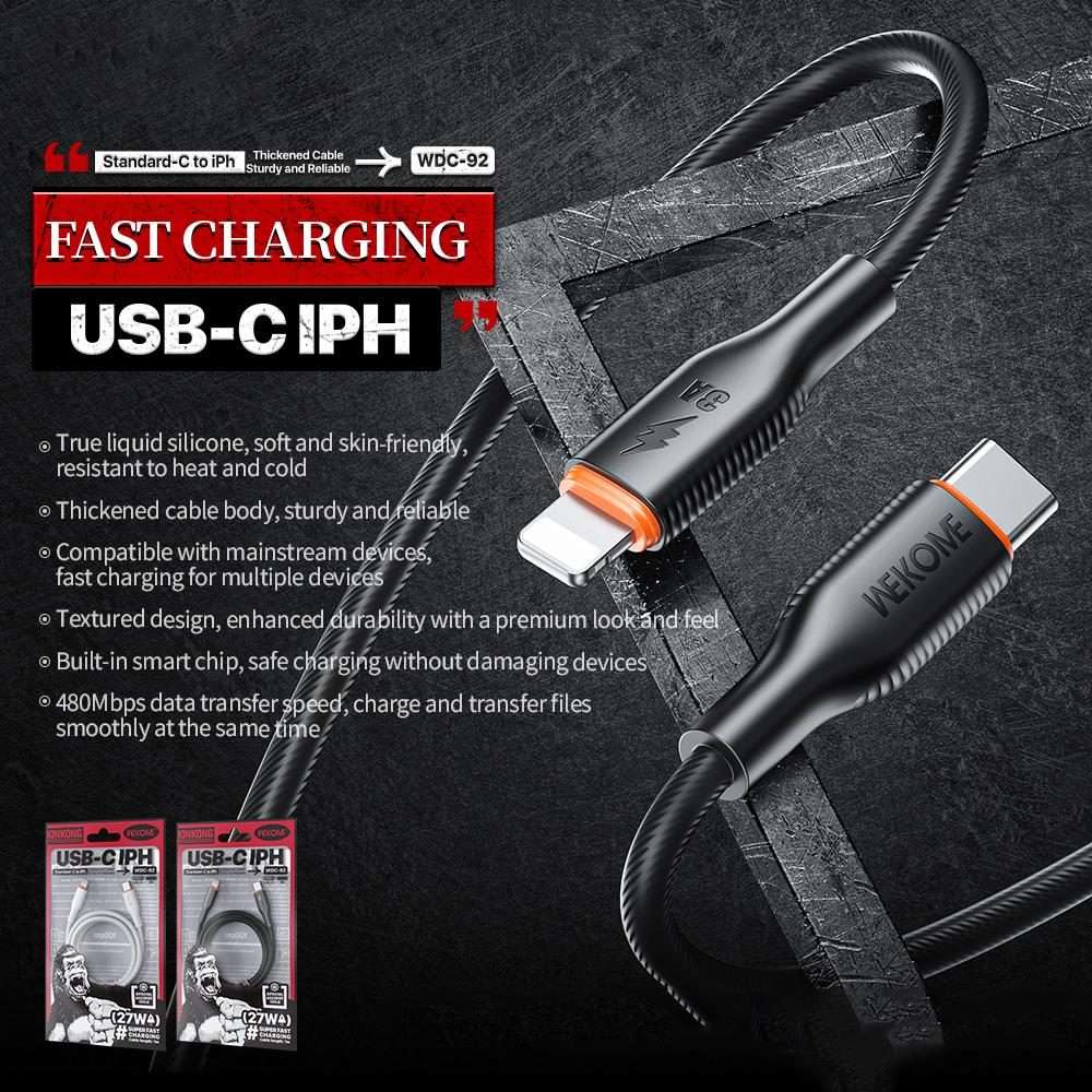 WK WDC-92 PD27W Type-C to 8 Pin Silicone Data Cable, Length: 1.2m(White)