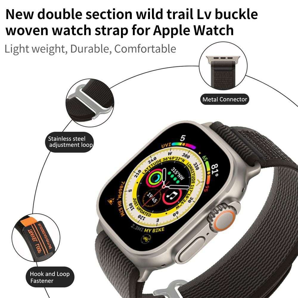 For Apple Watch 46mm / 49mm / 45mm / 44mm xDfind Double Section Metal Buckle ... (Starlight Black)