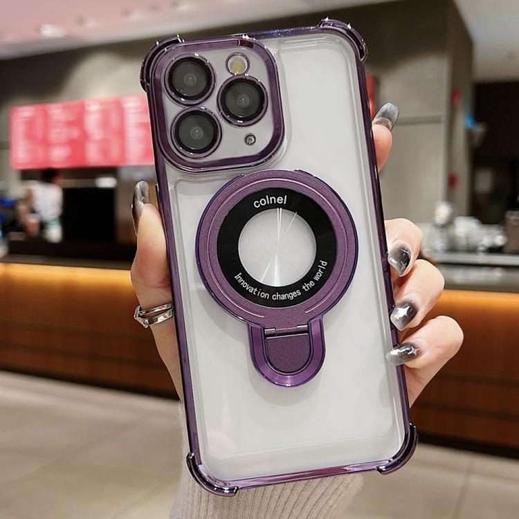 For iPhone 11 Pro Space Shield MagSafe Holder Shockproof Phone Case(Purple)