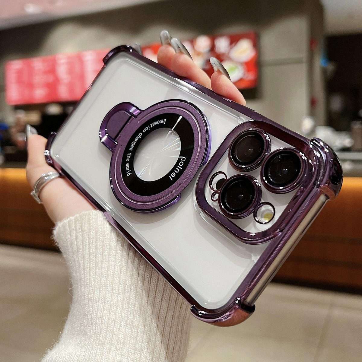 For iPhone 11 Pro Space Shield MagSafe Holder Shockproof Phone Case(Purple)