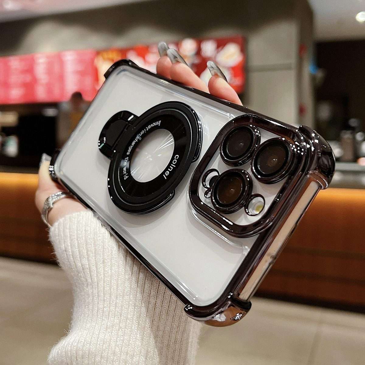 For iPhone 11 Pro Space Shield MagSafe Holder Shockproof Phone Case(Black)