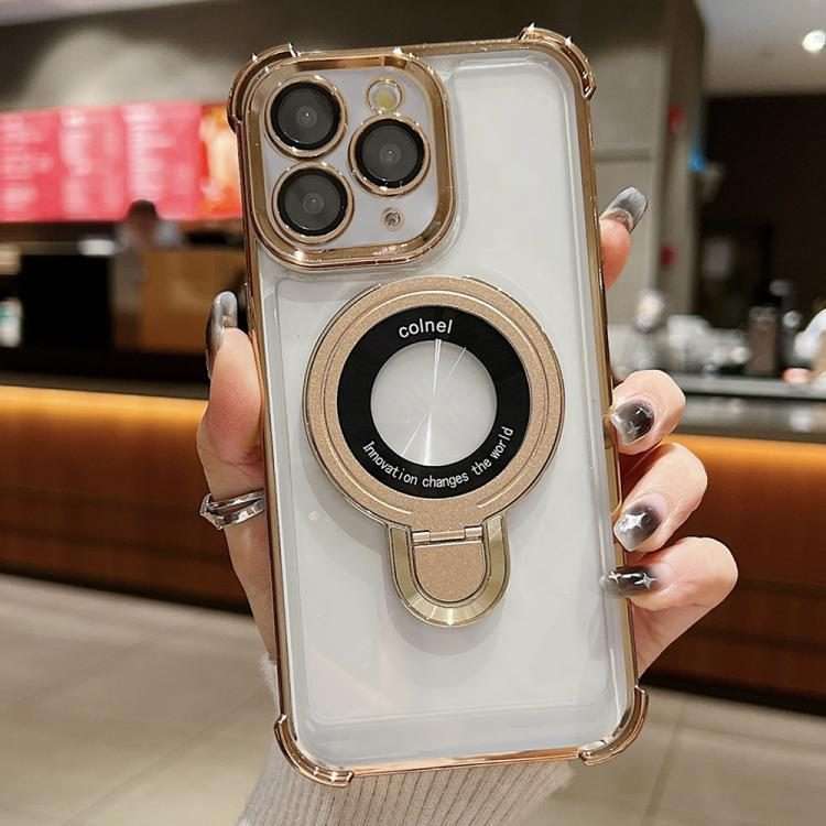 For iPhone 11 Pro Space Shield MagSafe Holder Shockproof Phone Case(Desert Gold)