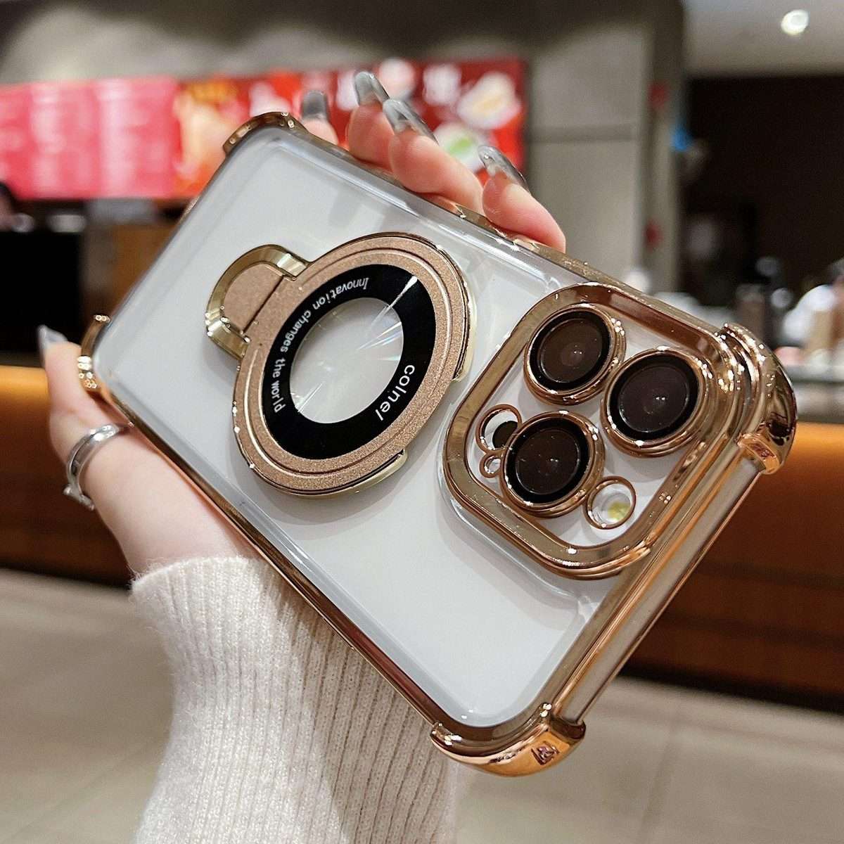 For iPhone 11 Pro Space Shield MagSafe Holder Shockproof Phone Case(Desert Gold)