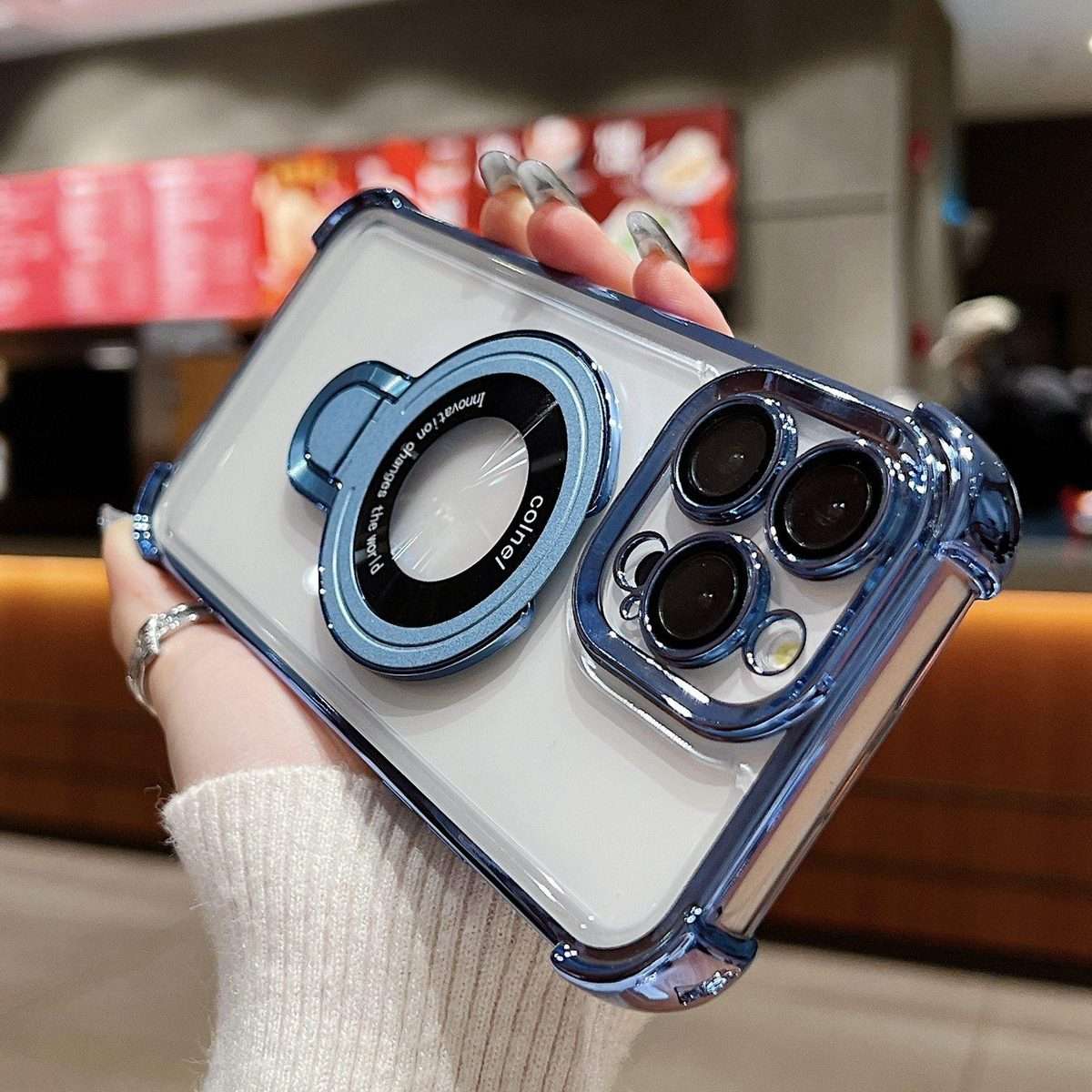 For iPhone 11 Pro Space Shield MagSafe Holder Shockproof Phone Case(Sierra Blue)