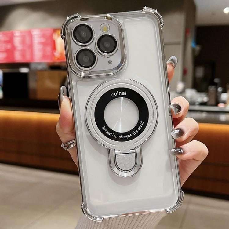 For iPhone 11 Pro Space Shield MagSafe Holder Shockproof Phone Case(Silver)