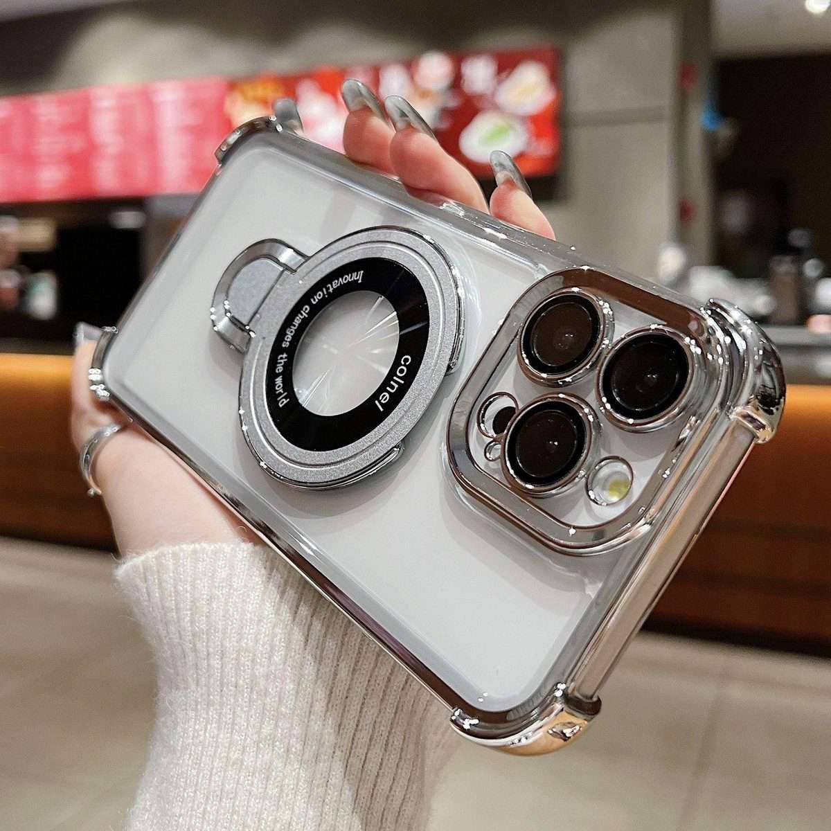For iPhone 11 Pro Space Shield MagSafe Holder Shockproof Phone Case(Silver)