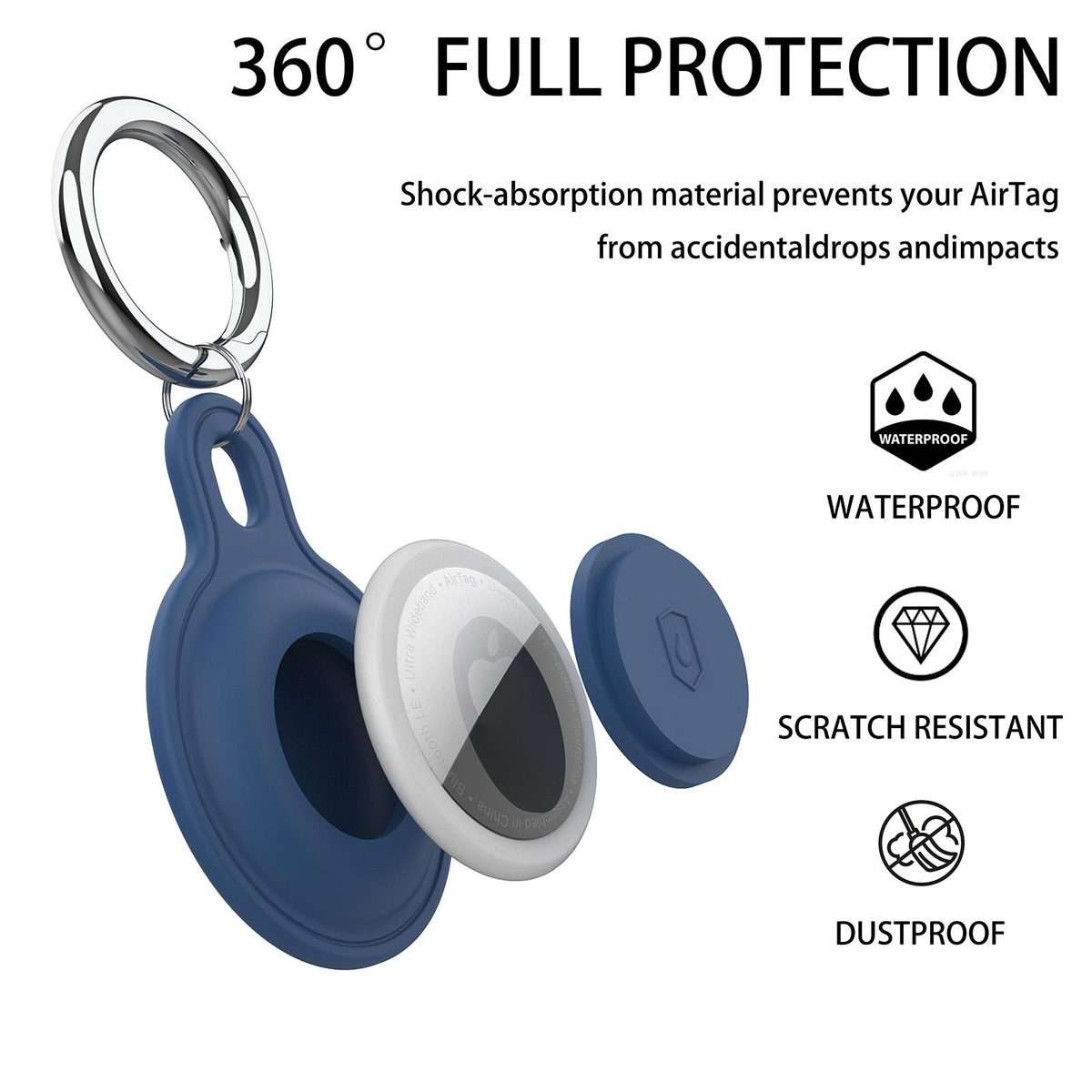 For AirTag 2nd Gen / AirTag 1st Gen IP68 Waterproof Protective Case with Keychain(Dark Blue)