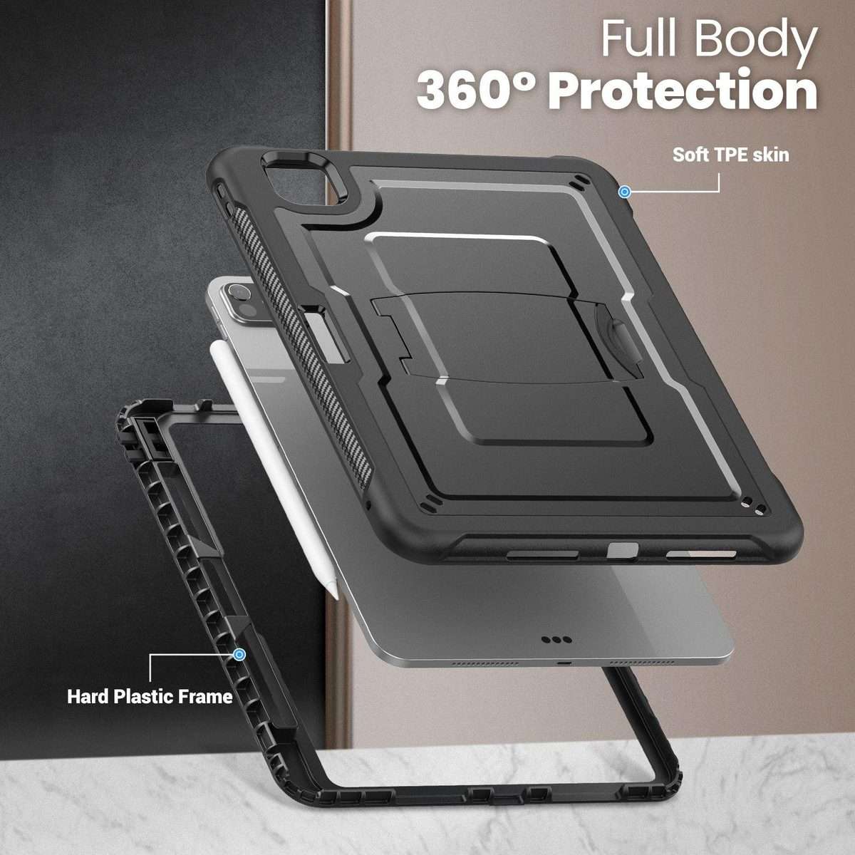 For iPad Pro 11 2025 / 2024 Honeycomb Stand TPE Hydric PC Tablet Case(Black)