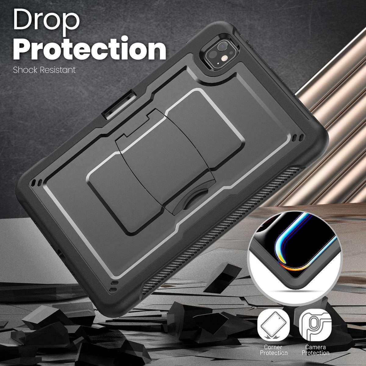 For iPad Pro 11 2025 / 2024 Honeycomb Stand TPE Hydric PC Tablet Case(Black)