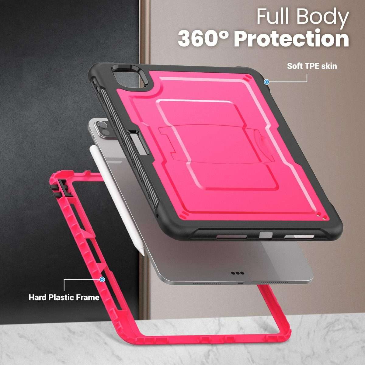 For iPad Pro 11 2025 / 2024 Honeycomb Stand TPE Hydric PC Tablet Case(Rose Red)