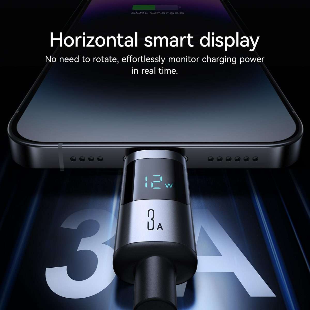 JOYROOM S-A16 Pro Prism Series 3A Digital Display USB to 8 Pin Fast Charging Data Cabl ... (Black)