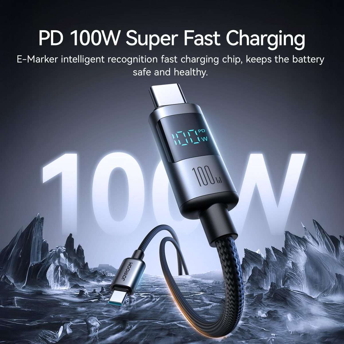JOYROOM S-A16 Pro Prism Series 100W Digital Display Type-C Fast Charging Data Cable, L ... (Black)