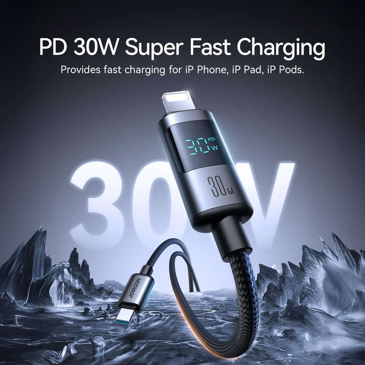 JOYROOM S-A16 Pro Prism Series 30W Digital Display Type-C to 8 Pin Fast Charging Data ... (Black)