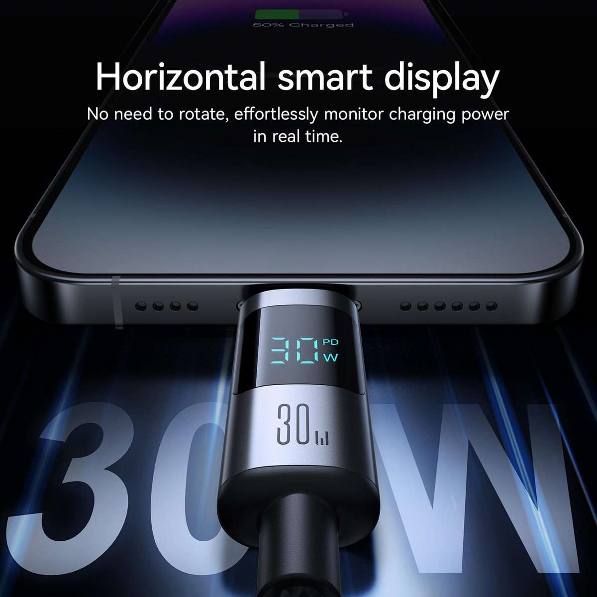 JOYROOM S-A16 Pro Prism Series 30W Digital Display Type-C to 8 Pin Fast Charging Data ... (Black)