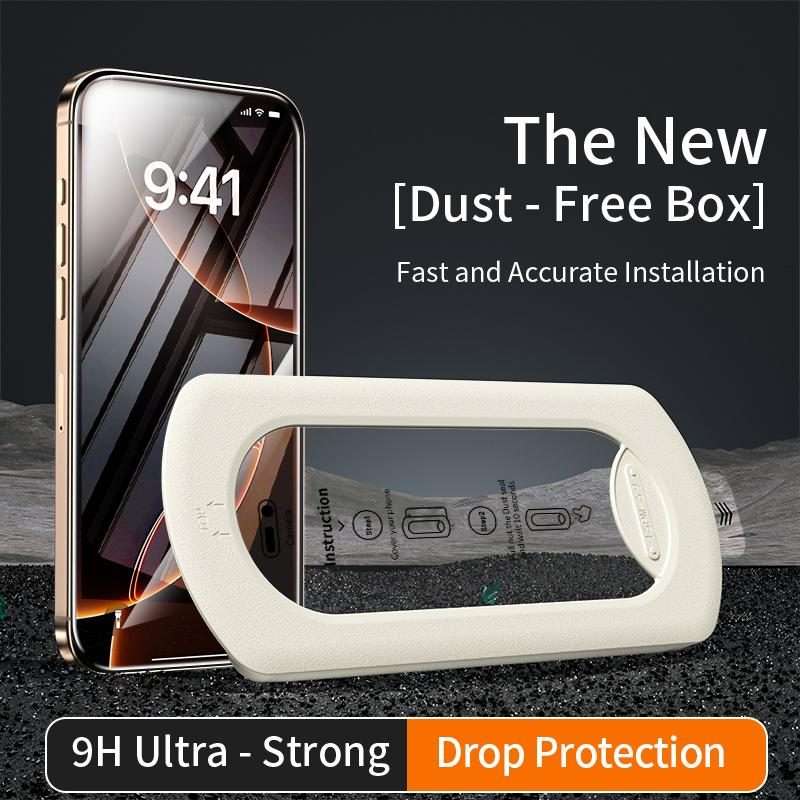 For iPhone 15 Pro Max Easy Install Box Dust-Free HD Tempered Glass Film