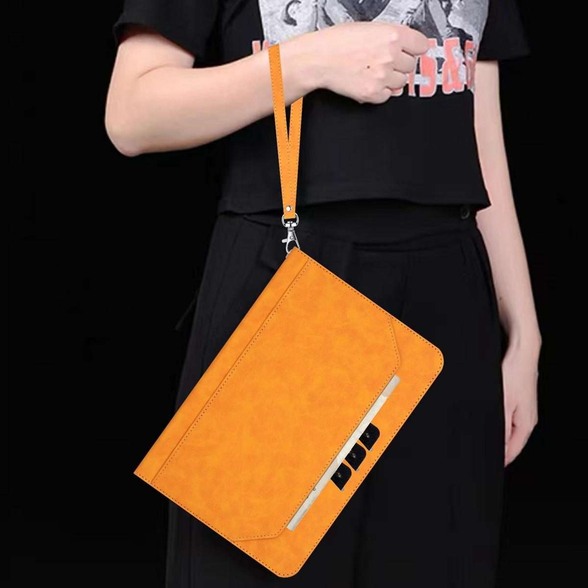 For iPad Air 11 2026 / 2025 / 2024 Multifunctional Wristband Leather Smart Tablet Case(Yellow)